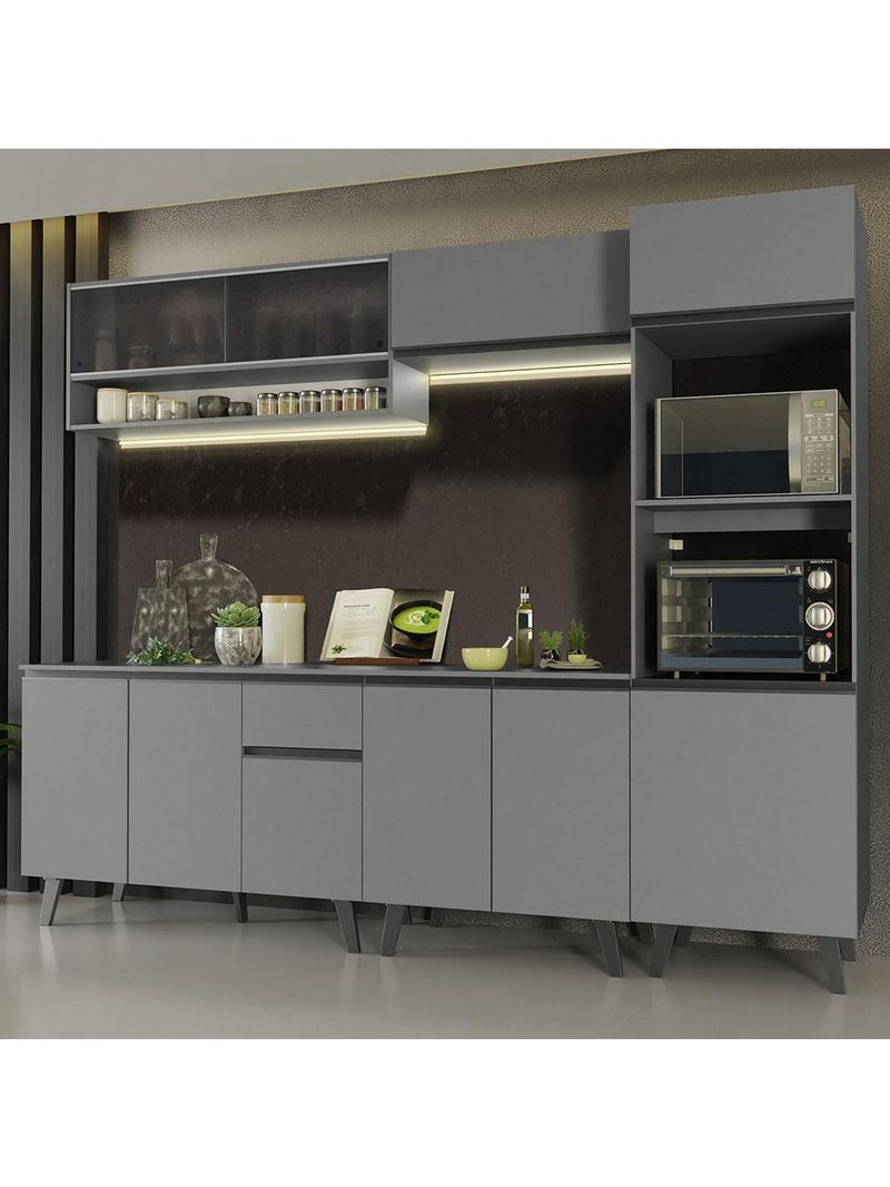 Armário de cozinha completa 260cm cinza nice madesa 07