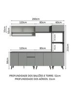 Armário de cozinha completa 260cm cinza nice madesa 07