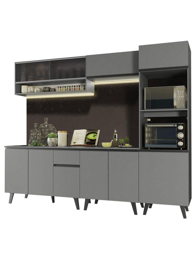 Armário de cozinha completa 260cm cinza nice madesa 07