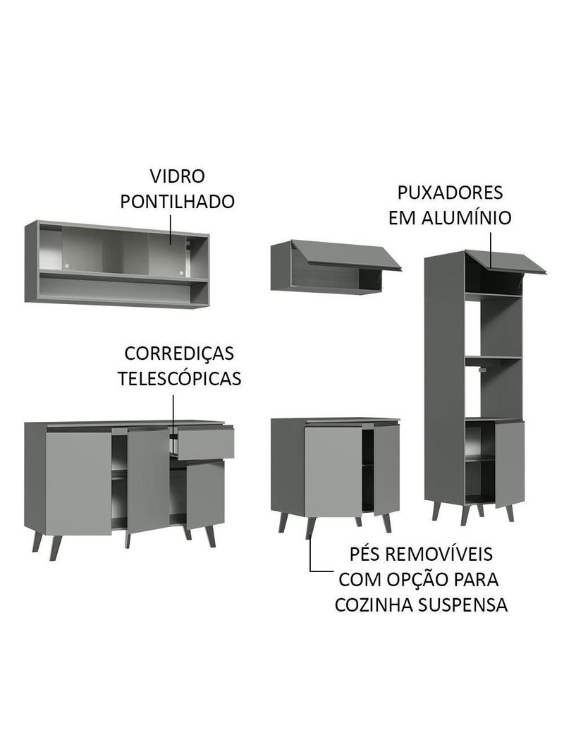 Armário de cozinha completa 260cm cinza nice madesa 07