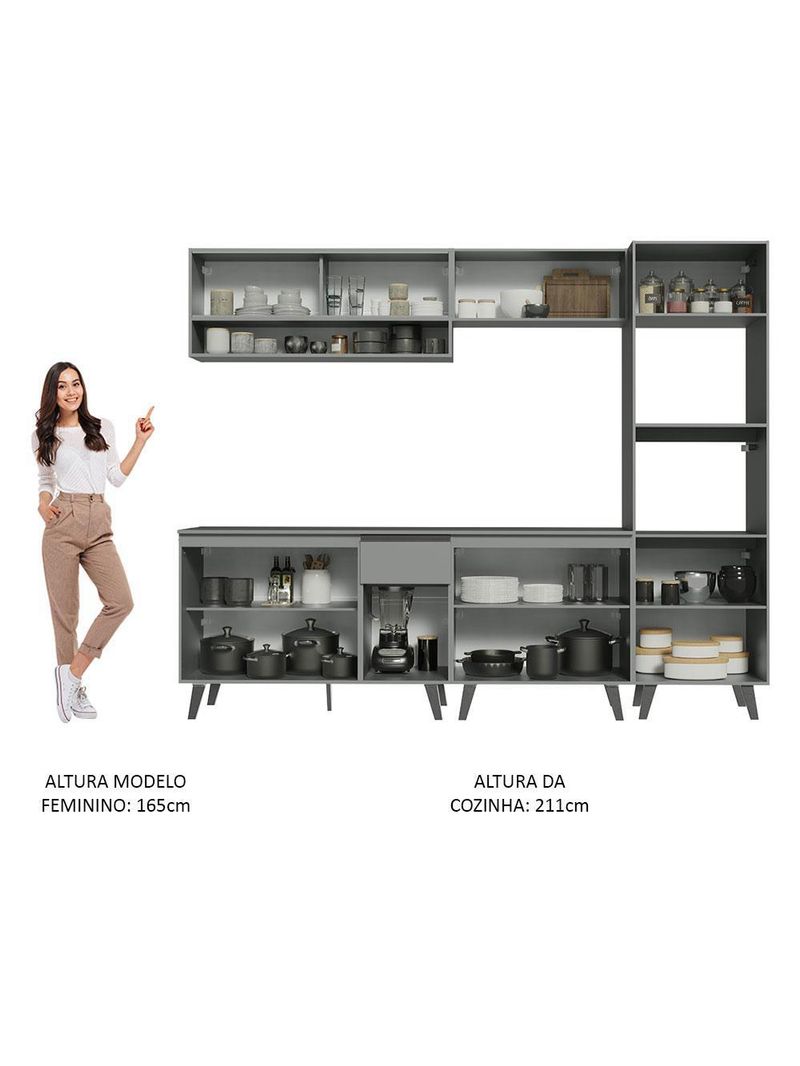 Armário de cozinha completa 260cm cinza nice madesa 07