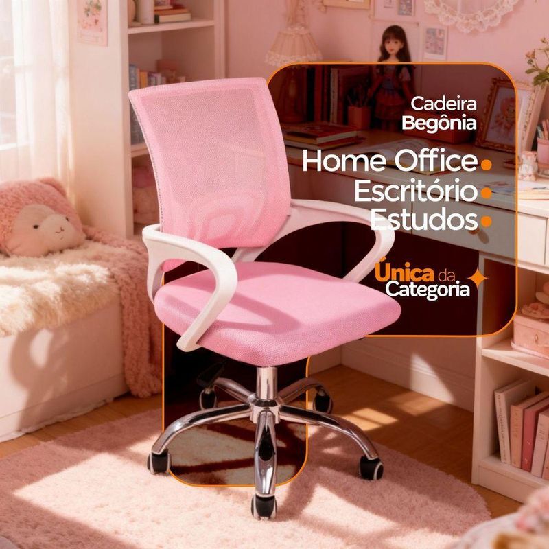 Kit 2 Cadeiras De Escritório Begonia Ergonômico Rosa