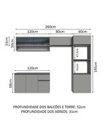 Armário de cozinha completa suspenso 260cm cinza nice madesa 10