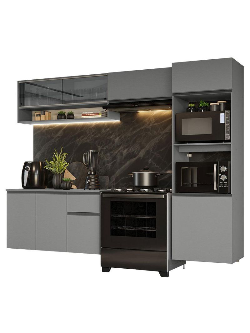 Armário de cozinha completa suspenso 260cm cinza nice madesa 10