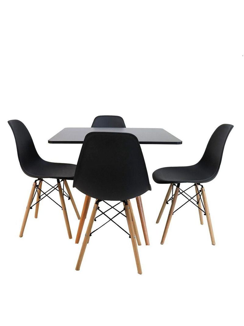 Conjunto Mesa Jantar Quadrada Eiffel 80cm Preto Mdf + 4 Cadeiras Charles Eames