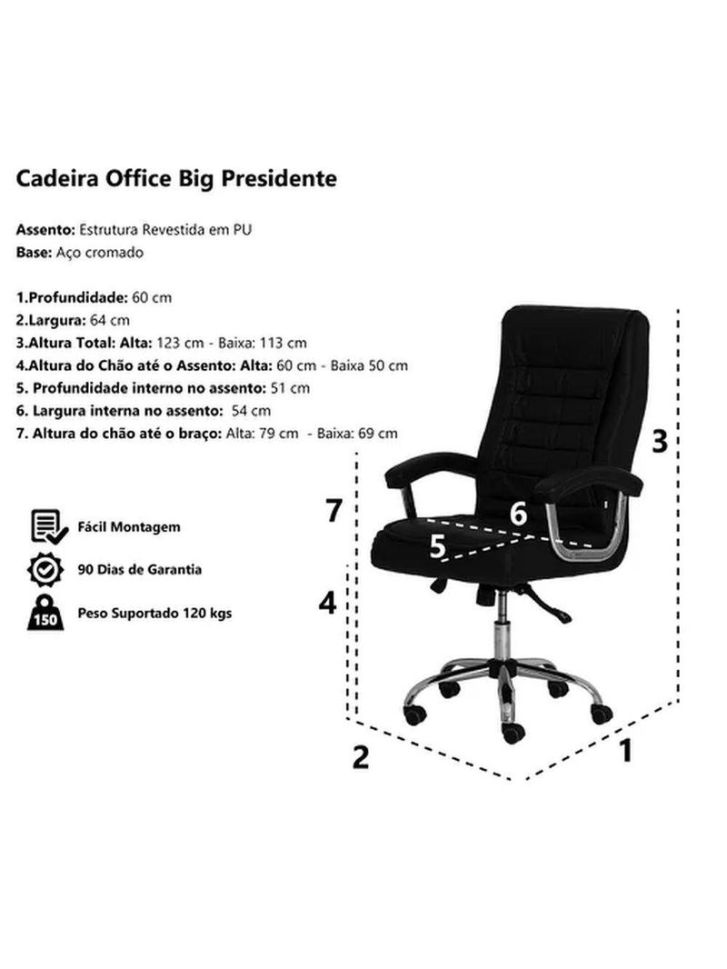 Cadeira De Escritório Giratória Presidente Big Com Molas Ensacadas Preto