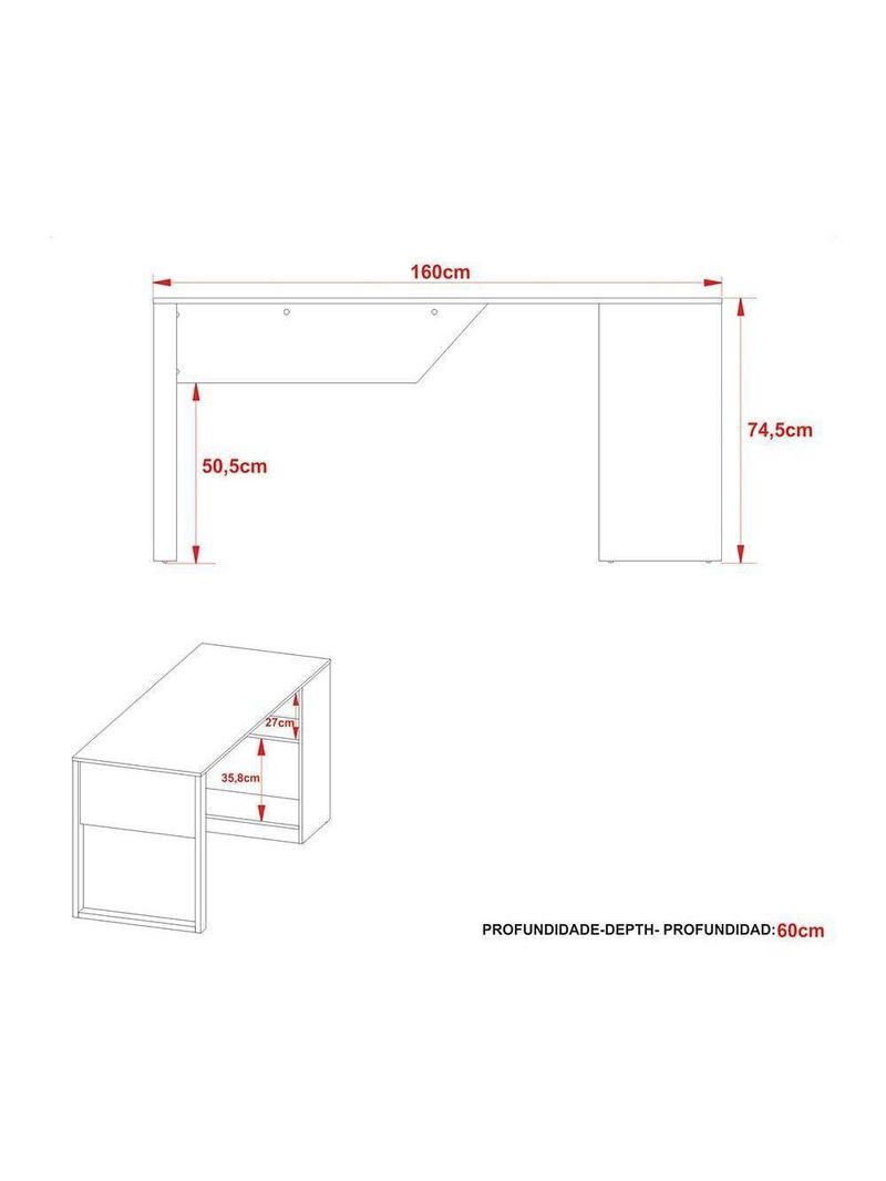 Mesa Multiuso Escritório Me4182 160cm Amêndoa Preto Tecno Mobili