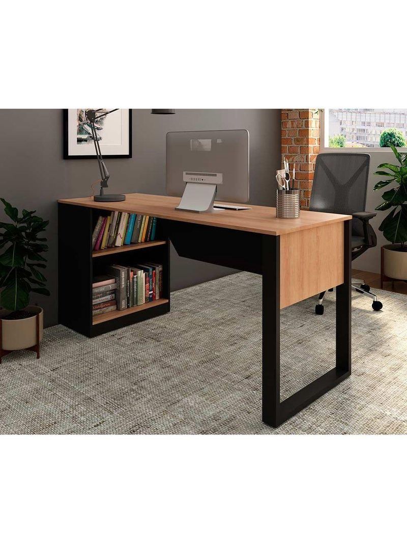 Mesa Multiuso Escritório Me4182 160cm Amêndoa Preto Tecno Mobili