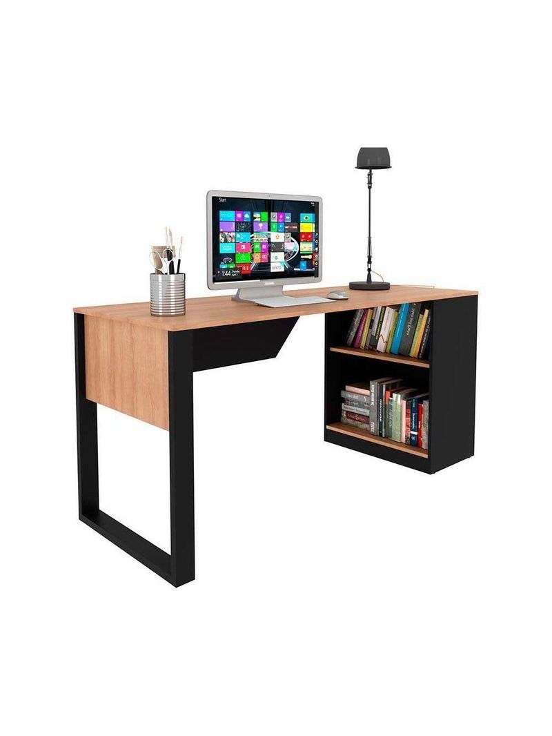 Mesa Multiuso Escritório Me4182 160cm Amêndoa Preto Tecno Mobili