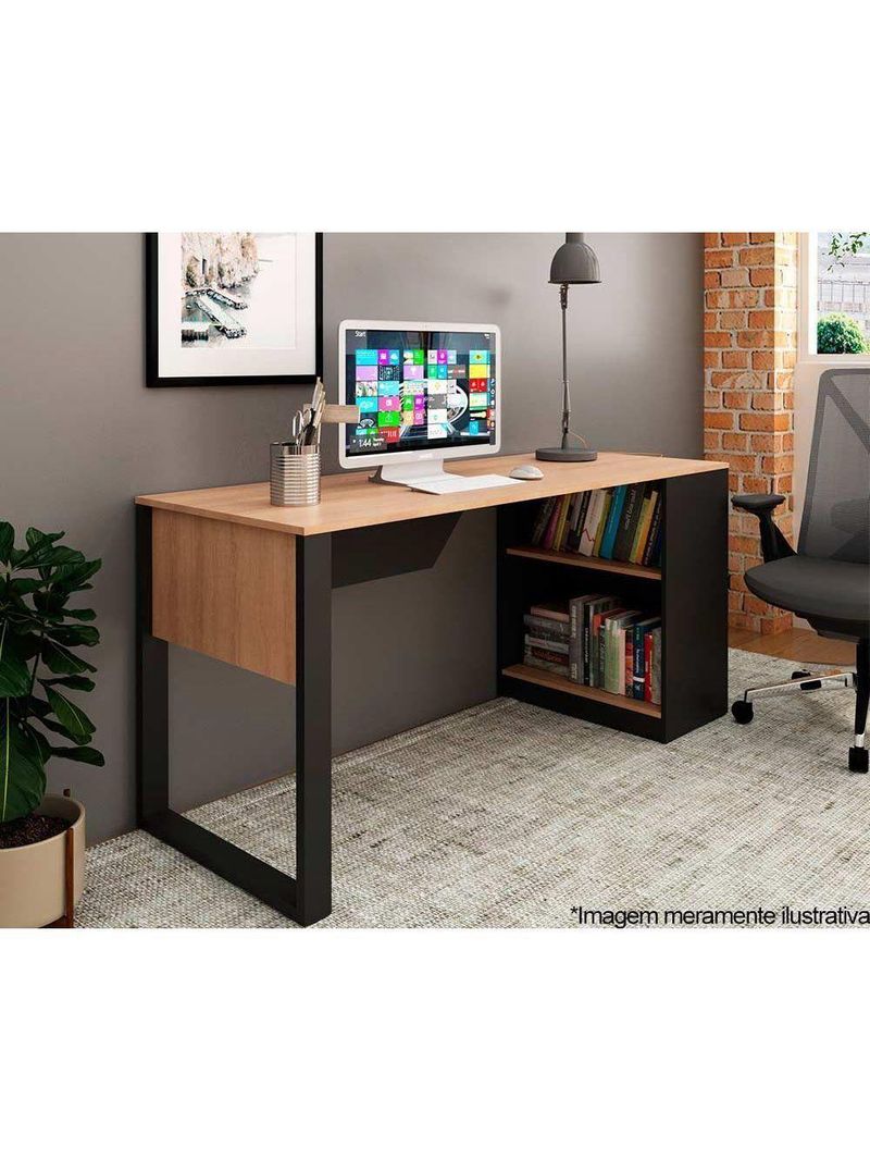 Mesa Multiuso Escritório Me4182 160cm Amêndoa Preto Tecno Mobili