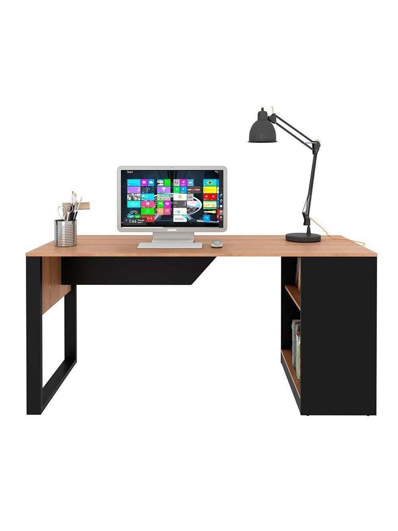 Mesa Multiuso Escritório Me4182 160cm Amêndoa Preto Tecno Mobili