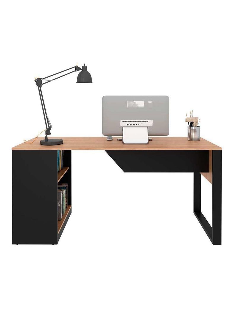 Mesa Multiuso Escritório Me4182 160cm Amêndoa Preto Tecno Mobili