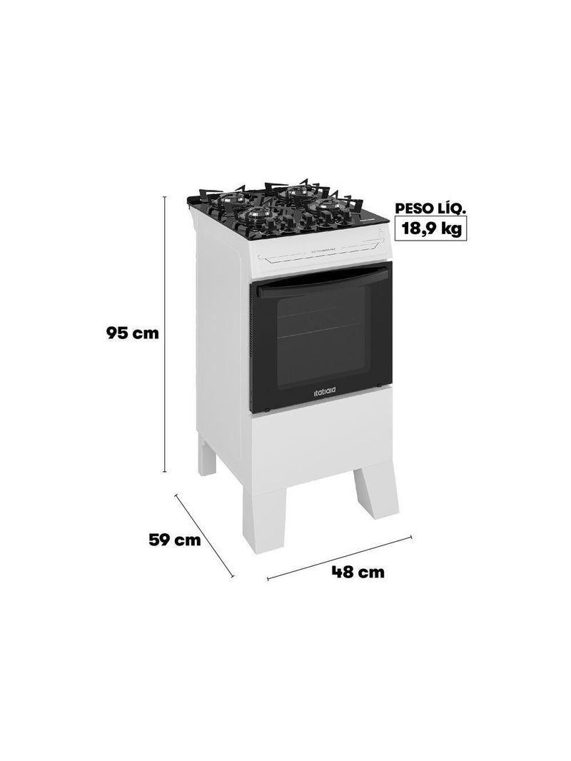 Fogão Itatiaia Electra Glass Pluss Piso 4 Bocas Branco Mesa De Vidro Bivolt (3700000485)