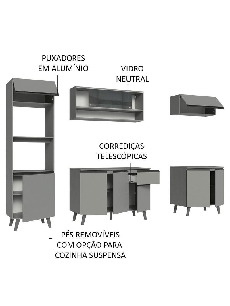 Armário de cozinha completa 260cm cinza nice madesa 01