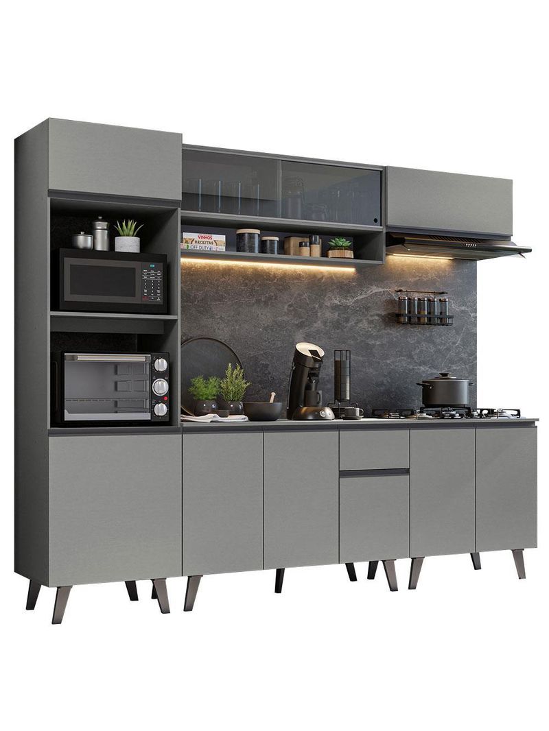 Armário de cozinha completa 260cm cinza nice madesa 01
