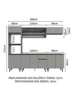 Armário de cozinha completa 260cm cinza nice madesa 01