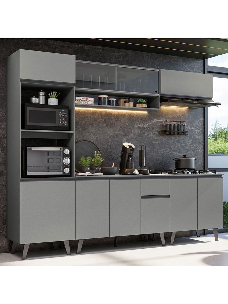 Armário de cozinha completa 260cm cinza nice madesa 01