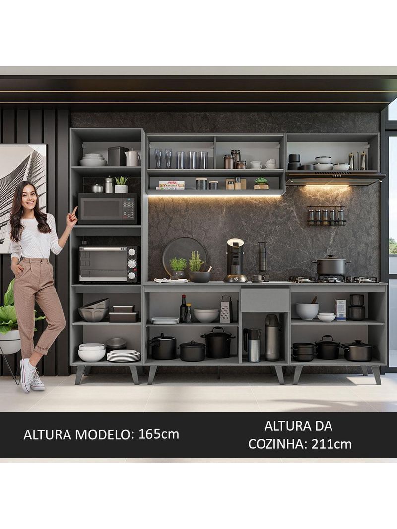 Armário de cozinha completa 260cm cinza nice madesa 01