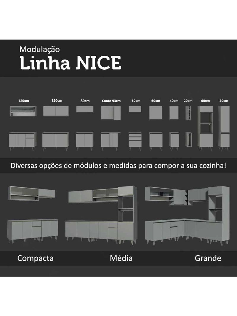 Armário de cozinha completa 260cm cinza nice madesa 01