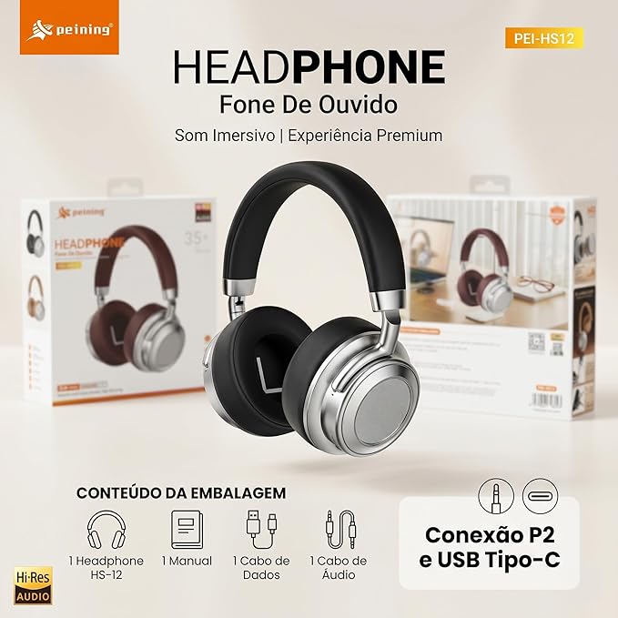 Fone de Ouvido Peining Bluetooth 60 Pei - HS12 (Preto)