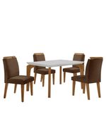 Conjunto Mesa Liz 120cm Com Vidro 4 Cadeiras Athenas Moderna Veludo Marrom Off White Imbuia
