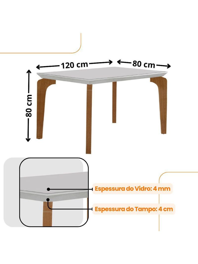 Conjunto Mesa Liz 120cm Com Vidro 4 Cadeiras Athenas Moderna Veludo Marrom Off White Imbuia