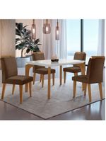 Conjunto Mesa Liz 120cm Com Vidro 4 Cadeiras Athenas Moderna Veludo Marrom Off White Imbuia