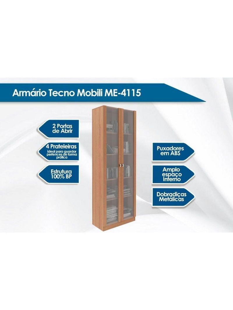 Estante de Escritório ME4115 c/ 2 Portas c/ Vidro Branco - Tecno Mobili