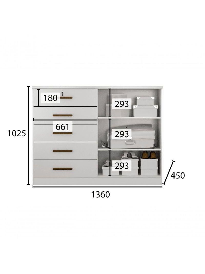 Cômoda Para Quarto Com Sapateira 5 Gavetas - Space-branco - Móveis Horizonte