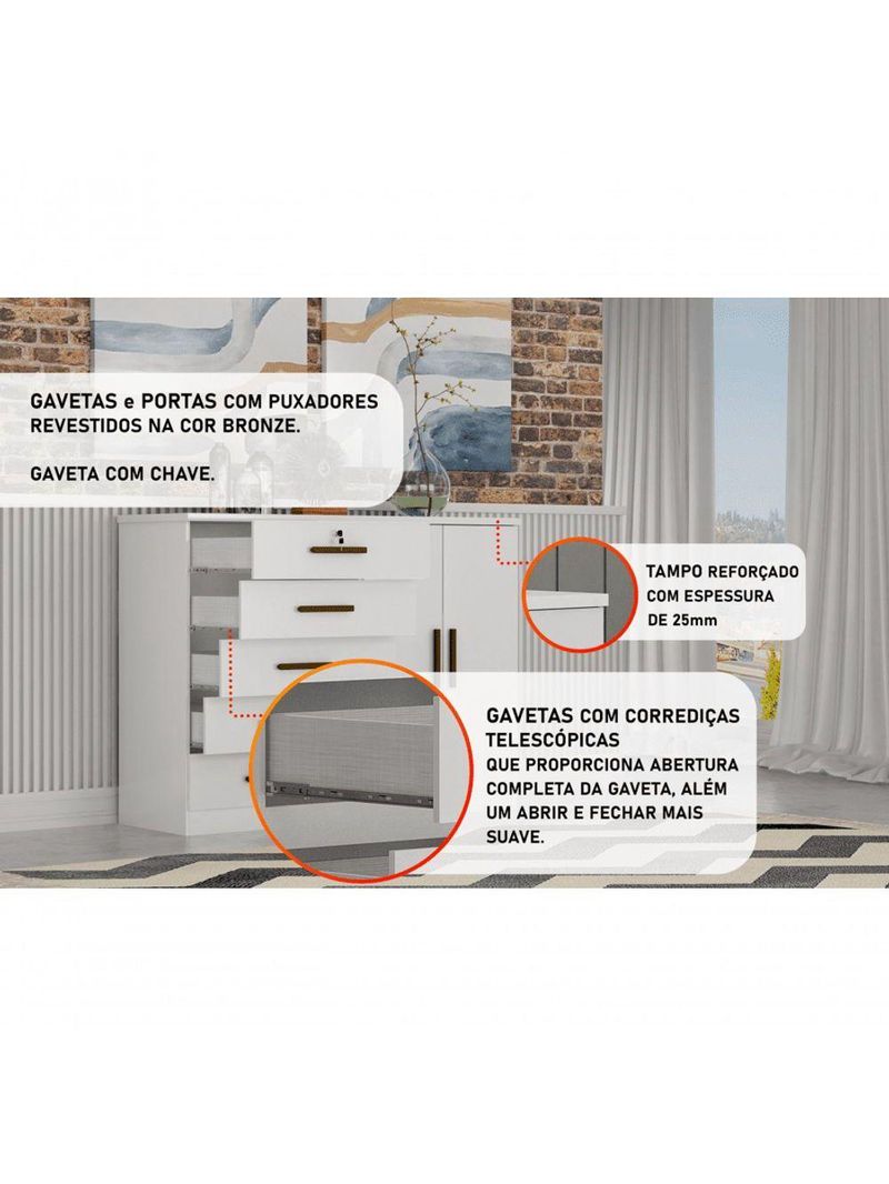 Cômoda Para Quarto Com Sapateira 5 Gavetas - Space-branco - Móveis Horizonte