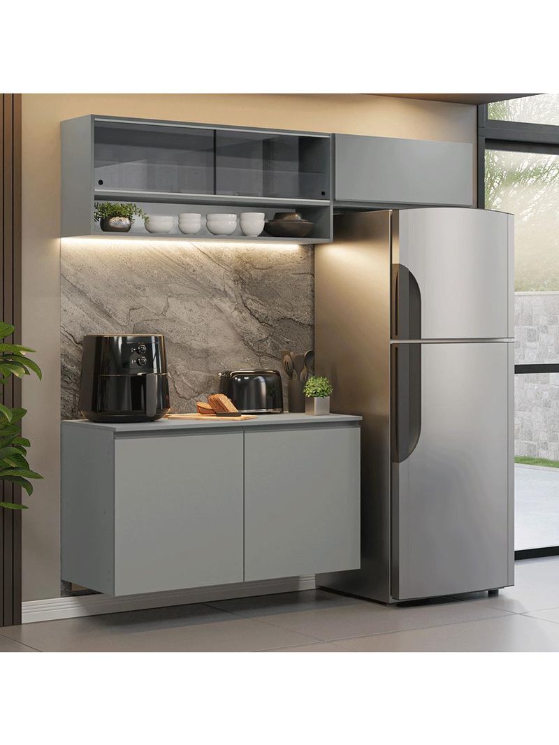 Armário de cozinha compacta suspenso 200cm cinza nice madesa xa08