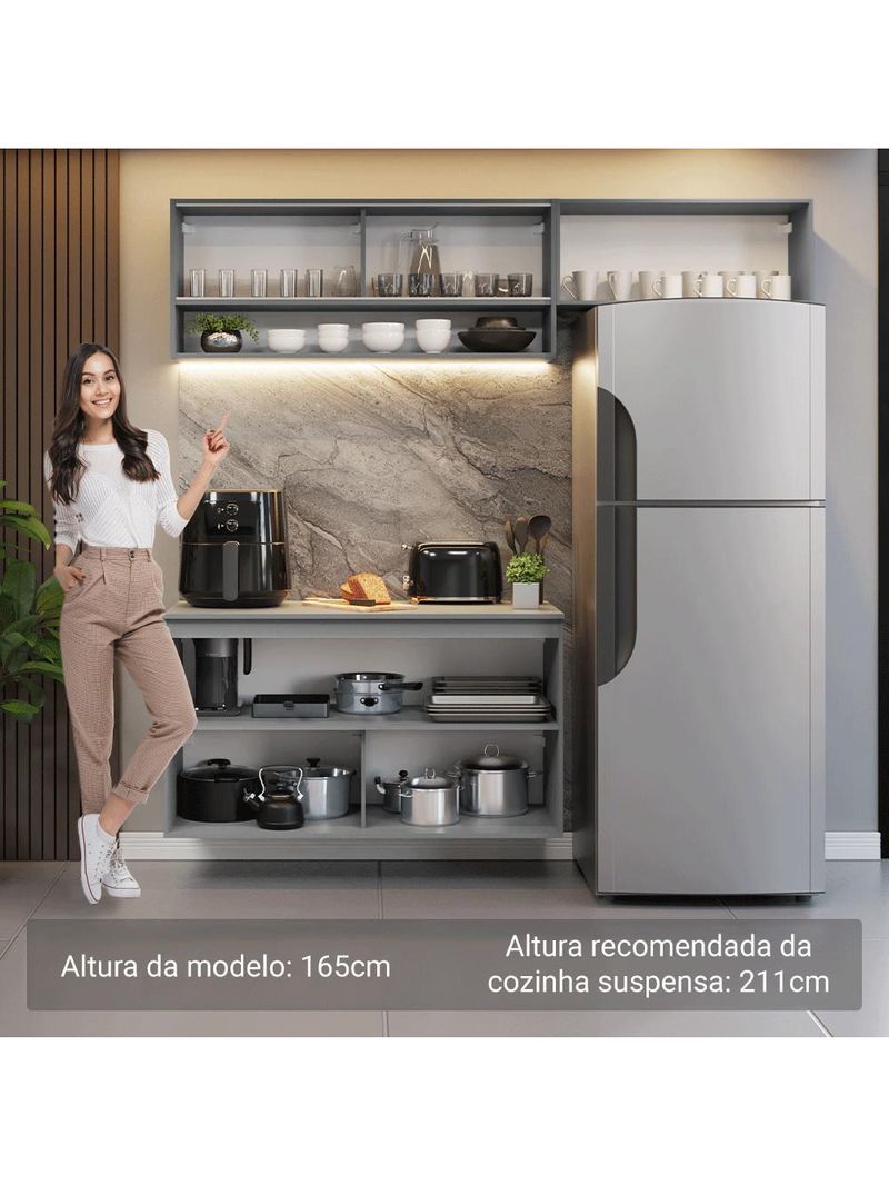 Armário de cozinha compacta suspenso 200cm cinza nice madesa xa08
