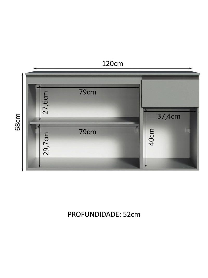 Balcão armário de cozinha 3 portas 1 gaveta suspenso cinza nice madesa