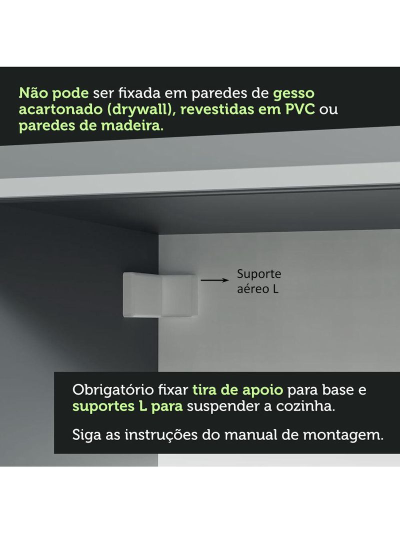 Balcão armário de cozinha 3 portas 1 gaveta suspenso cinza nice madesa