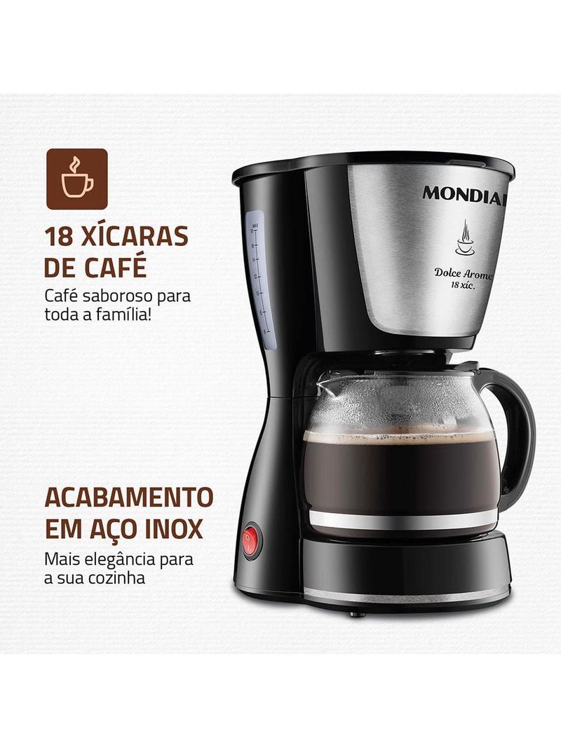 Cafeteira elétrica mondial dolce arome inox c-30 18 xícaras - preta