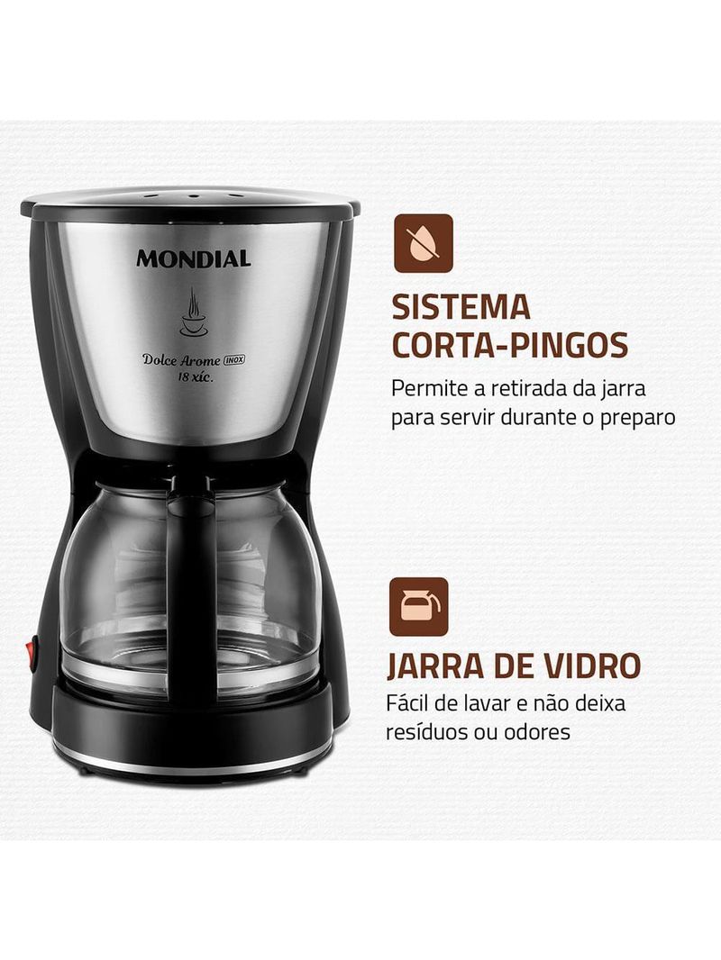 Cafeteira elétrica mondial dolce arome inox c-30 18 xícaras - preta
