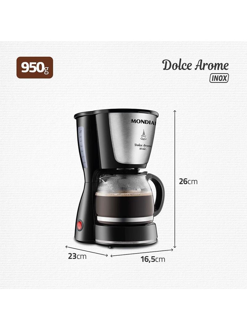 Cafeteira elétrica mondial dolce arome inox c-30 18 xícaras - preta