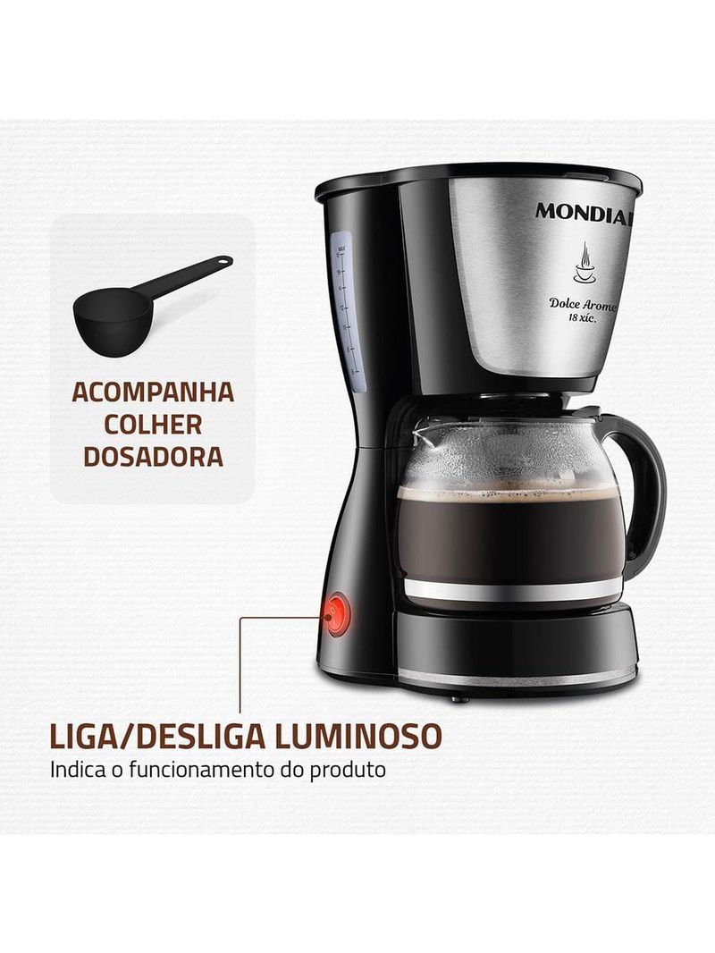 Cafeteira elétrica mondial dolce arome inox c-30 18 xícaras - preta
