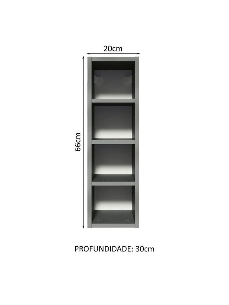 Adega armário de cozinha 20 cm com 4 nichos cinza nice madesa