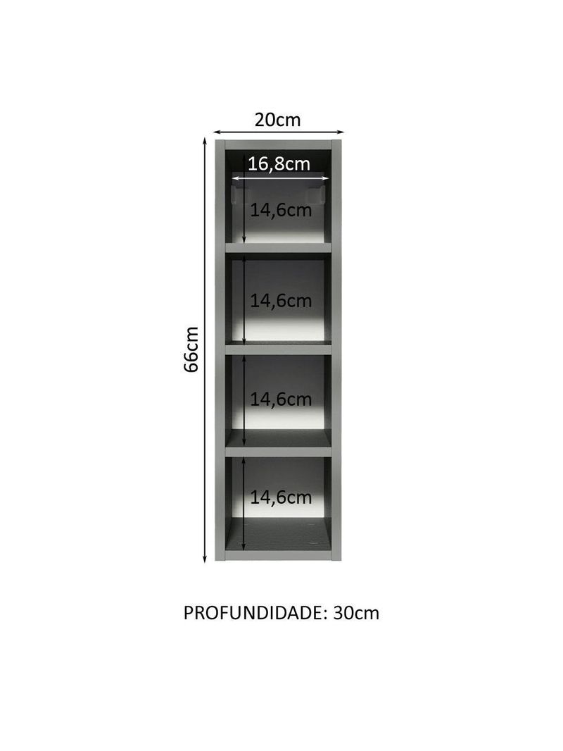 Adega armário de cozinha 20 cm com 4 nichos cinza nice madesa