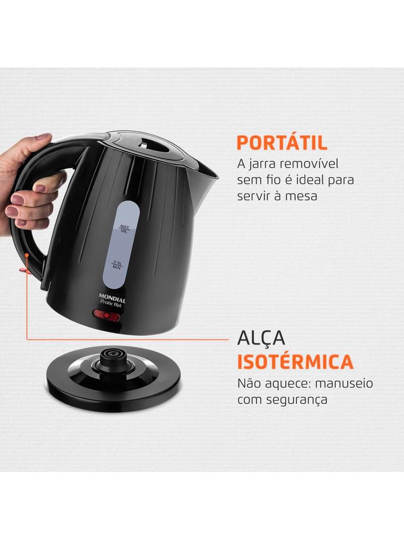 Chaleira mondial elétrica pratic hot com capacidade 1 litro ce-07 - preta