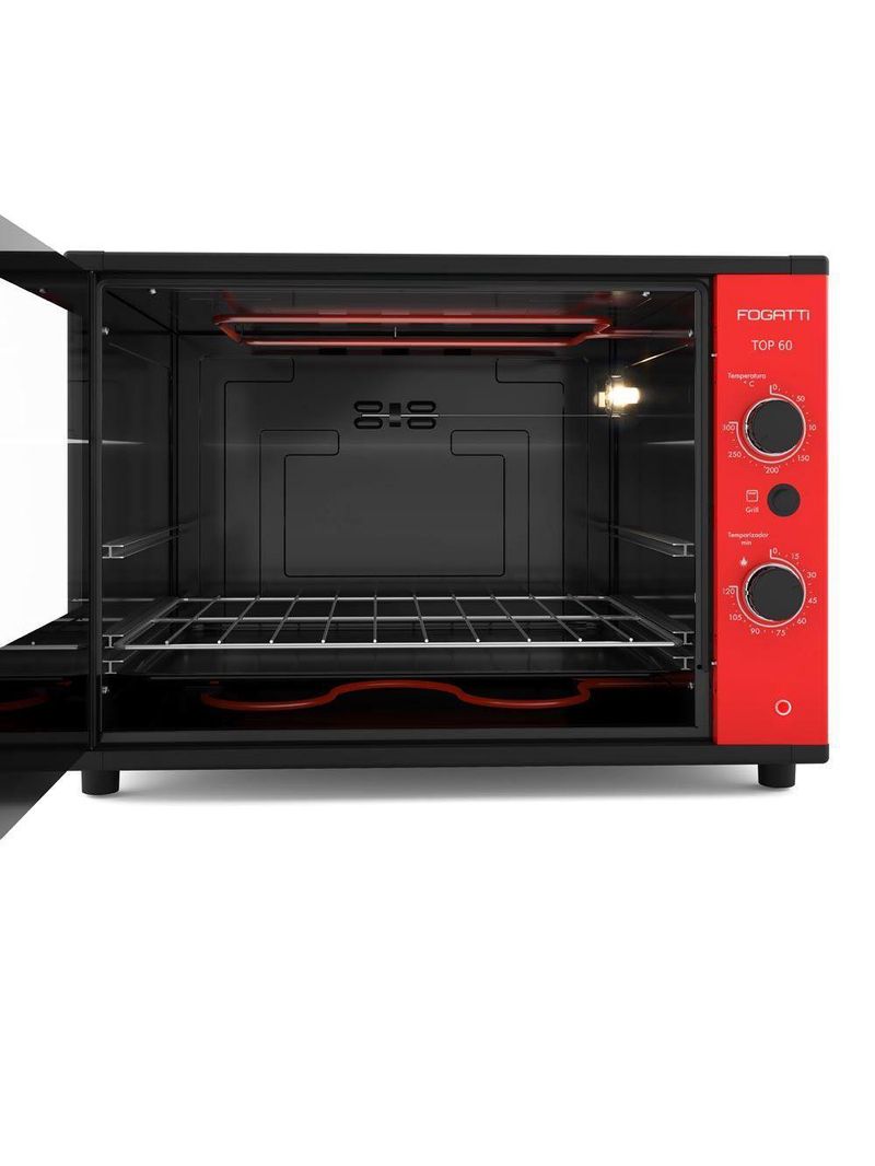 Forno Fogatti Elétrico Bancada Top 60Litros Vermelho 110V