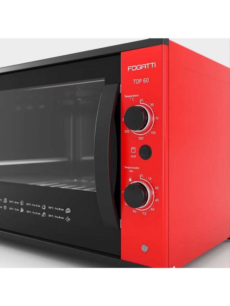 Forno Fogatti Elétrico Bancada Top 60Litros Vermelho 110V