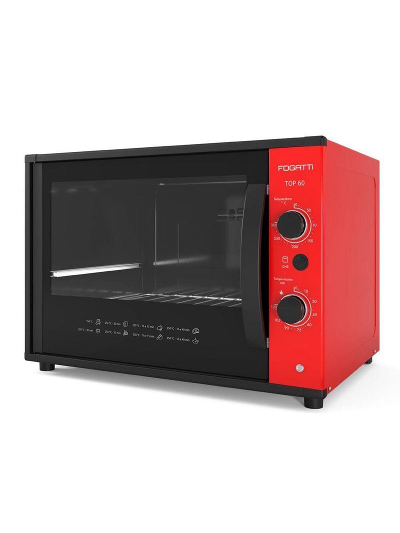 Forno Fogatti Elétrico Bancada Top 60Litros Vermelho 110V