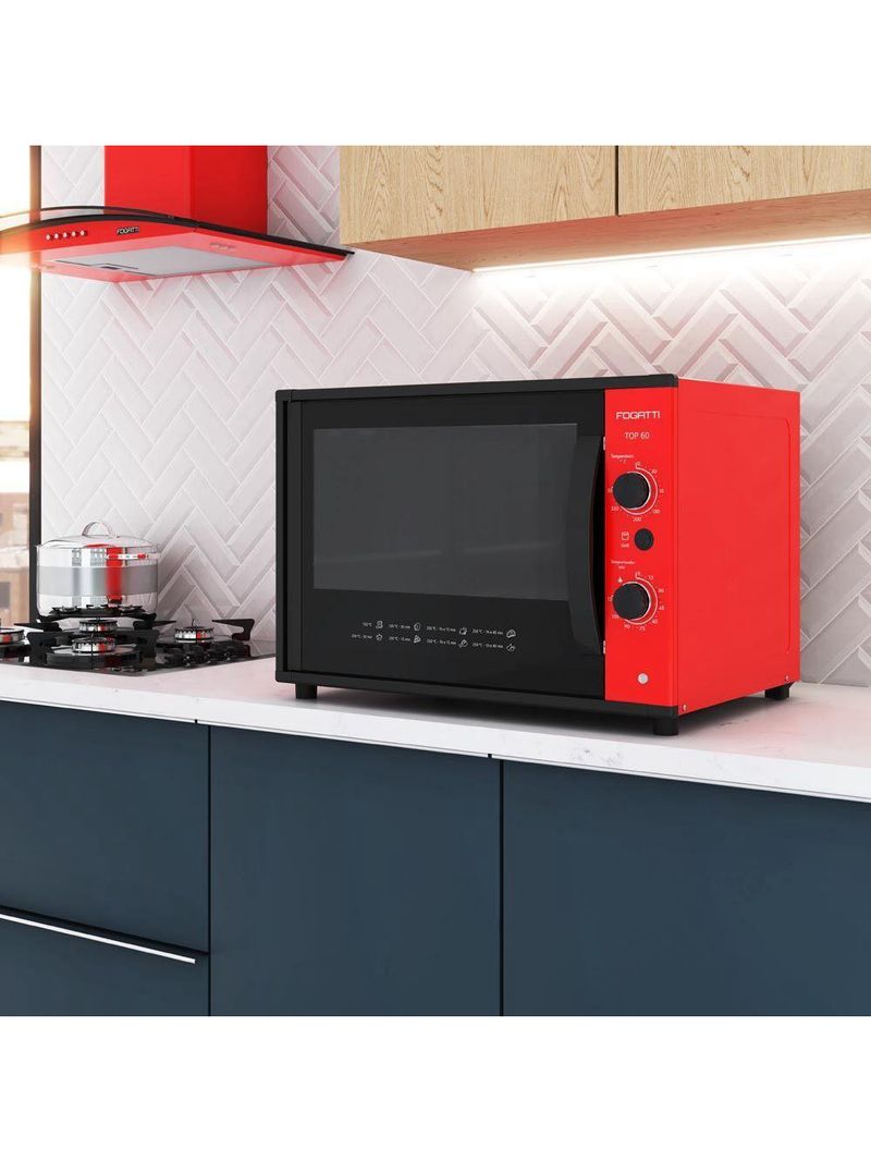 Forno Fogatti Elétrico Bancada Top 60Litros Vermelho 110V
