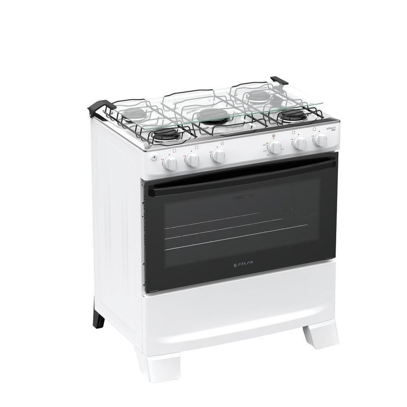 Fogão 5 Bocas Atlas Mônaco Plus Mesa De Inox Bivolt Branco