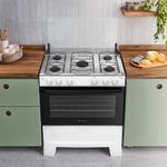 Fogão 5 Bocas Atlas Mônaco Plus Mesa De Inox Bivolt Branco