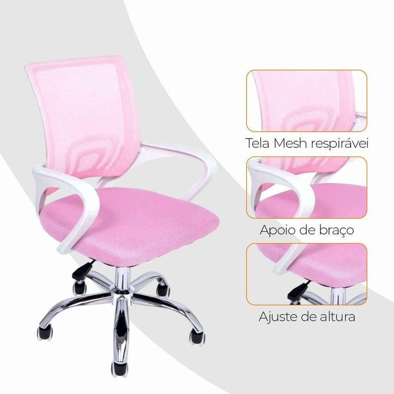 Cadeira De Escritório Begonia Tela Mesh Ergonômica Rosa Unitário