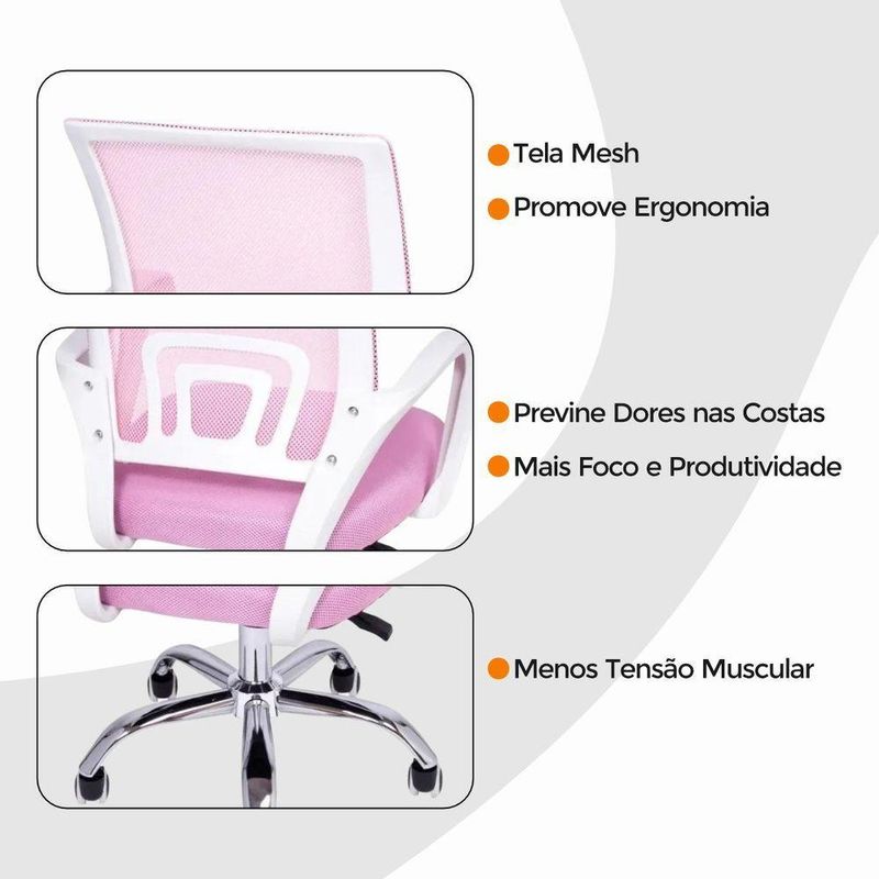 Cadeira De Escritório Begonia Tela Mesh Ergonômica Rosa Unitário