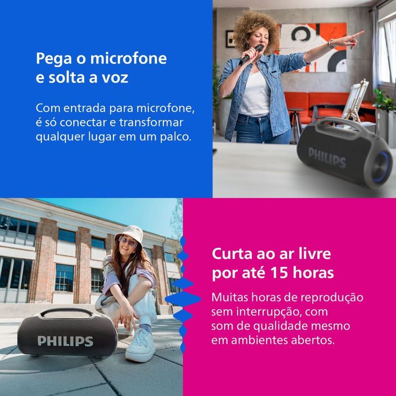 Caixa de som portátil philips boombeat tax400b/78 200w bluetooth alça removível bivolt
